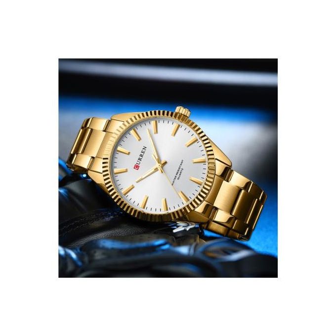 Curren Montre Analog pour hommes - Bracelet acier doré fond blanc - 8425-4GWG