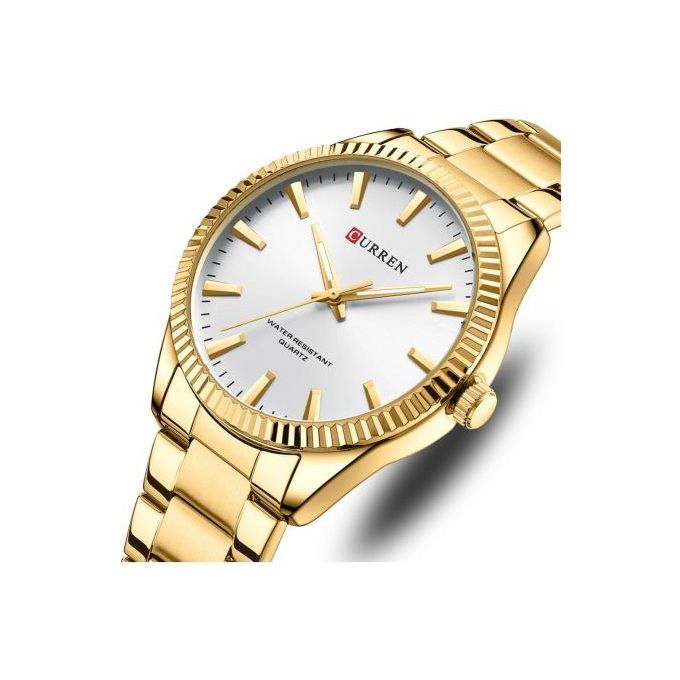 Curren Montre Analog pour hommes - Bracelet acier doré fond blanc - 8425-4GWG